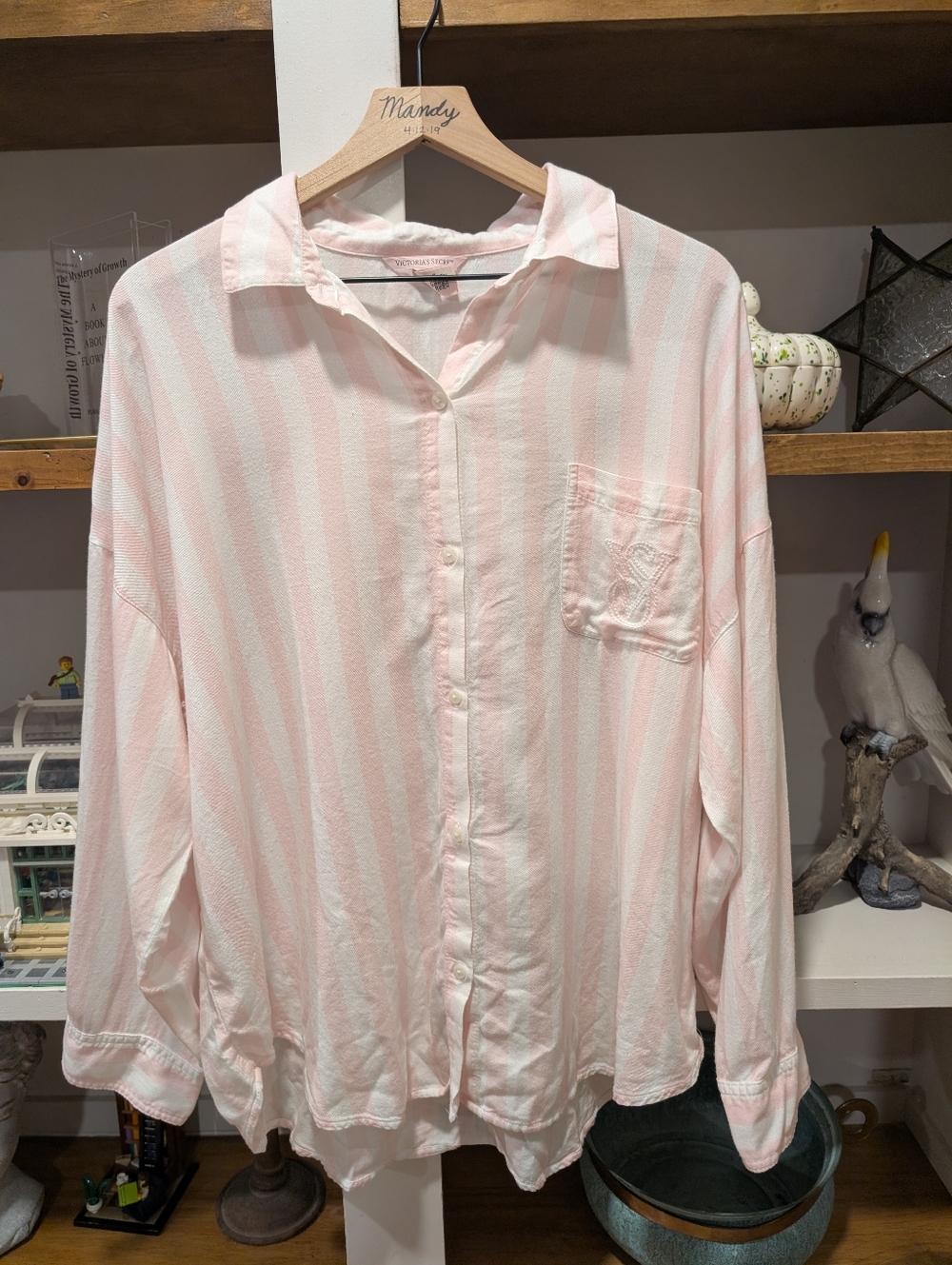 Victoria's Secret Button Up Pink Striped Long Sleeve Sleep Shirt Pajama Large